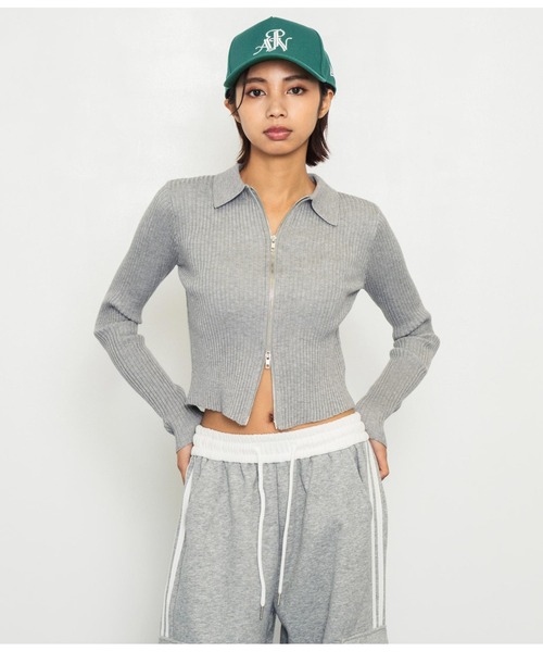 ANAP（アナップ）の「ダブルジップリブニットトップス（ニット/セーター・レディース・グレー/オレンジ/ダークブラウン・FREE）」の4枚目の写真