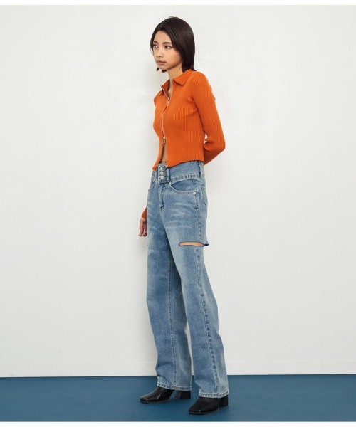 ANAP（アナップ）の「ダブルジップリブニットトップス（ニット/セーター・レディース・グレー/オレンジ/ダークブラウン・FREE）」の15枚目の写真