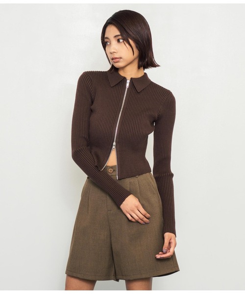 ANAP（アナップ）の「ダブルジップリブニットトップス（ニット/セーター・レディース・グレー/オレンジ/ダークブラウン・FREE）」の16枚目の写真