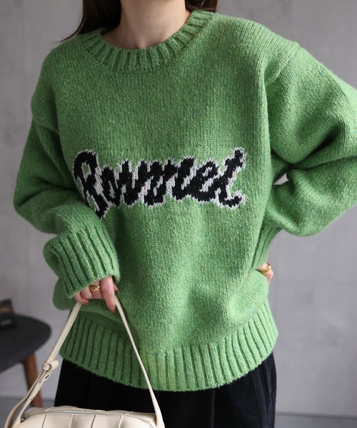 CREARE -LINO-(クレアーレリノ)の「〈ユニセックス商品〉ジャガード編みロゴニットップス(ニット/セーター・レディース・アイボリー/ブラック/グリーン・FREE)」の1枚目の写真