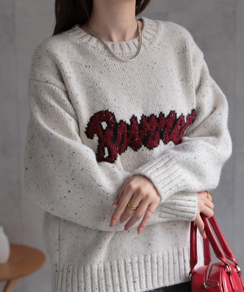 CREARE -LINO-(クレアーレリノ)の「〈ユニセックス商品〉ジャガード編みロゴニットップス(ニット/セーター・レディース・アイボリー/ブラック/グリーン・FREE)」の2枚目の写真