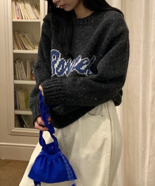 CREARE -LINO-(クレアーレリノ)の「〈ユニセックス商品〉ジャガード編みロゴニットップス(ニット/セーター・レディース・アイボリー/ブラック/グリーン・FREE)」の9枚目の写真