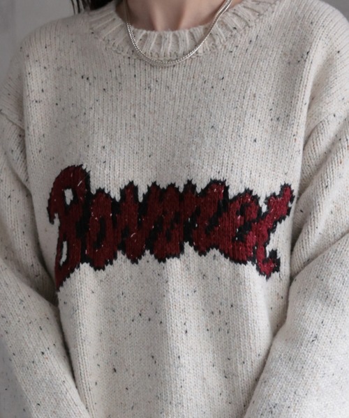 CREARE -LINO-(クレアーレリノ)の「〈ユニセックス商品〉ジャガード編みロゴニットップス(ニット/セーター・レディース・アイボリー/ブラック/グリーン・FREE)」の6枚目の写真