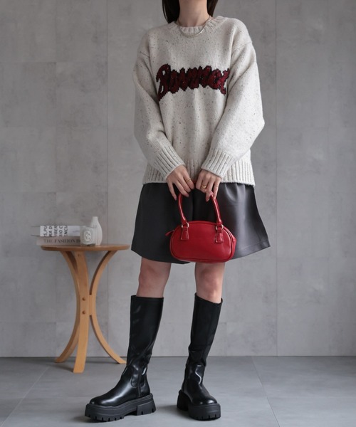 CREARE -LINO-(クレアーレリノ)の「〈ユニセックス商品〉ジャガード編みロゴニットップス(ニット/セーター・レディース・アイボリー/ブラック/グリーン・FREE)」の5枚目の写真