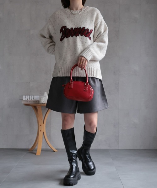 CREARE -LINO-(クレアーレリノ)の「〈ユニセックス商品〉ジャガード編みロゴニットップス(ニット/セーター・レディース・アイボリー/ブラック/グリーン・FREE)」の13枚目の写真