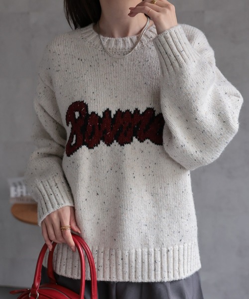 CREARE -LINO-(クレアーレリノ)の「〈ユニセックス商品〉ジャガード編みロゴニットップス(ニット/セーター・レディース・アイボリー/ブラック/グリーン・FREE)」の14枚目の写真