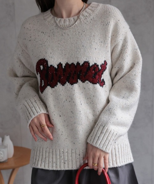 CREARE -LINO-(クレアーレリノ)の「〈ユニセックス商品〉ジャガード編みロゴニットップス(ニット/セーター・レディース・アイボリー/ブラック/グリーン・FREE)」の4枚目の写真