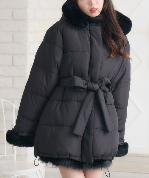 【セール】【リバイバル】Fファー付リボン中綿コート（その他アウター）｜ems excite（エムズエキサイト）