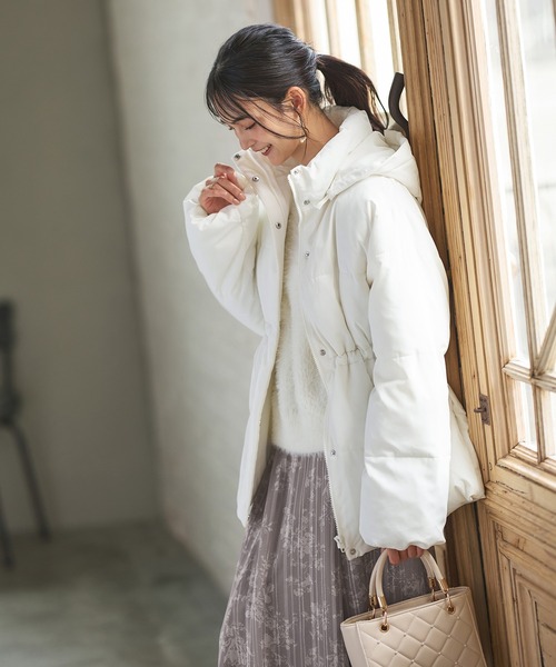 Honeys（ハニーズ）の「【非フッ素撥水加工】ウエストドロストダウン（ダウンジャケット/コート・レディース・ピンク/ホワイト/ブラック・L/LL/M/S）」の13枚目の写真