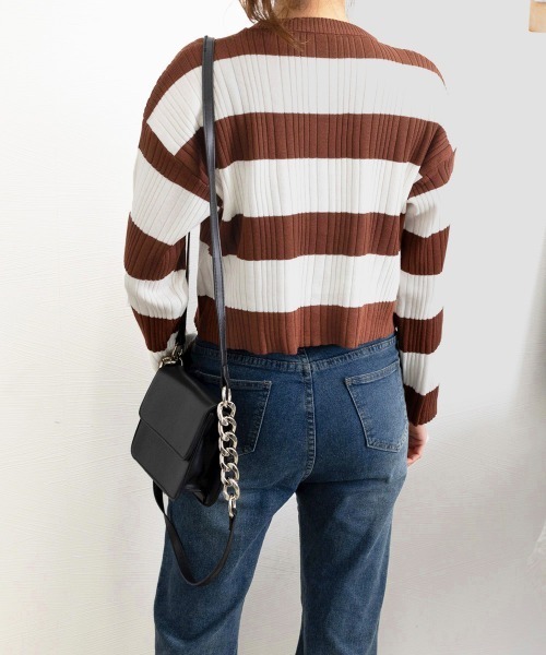 Miniministore(ミニミニストア)の「ニットトップス ショート丈 秋冬トップス(ニット/セーター・レディース・ホワイト×ブラウン/ホワイト×ブラック/チャコールグレー×ブラック・FREE)」の15枚目の写真