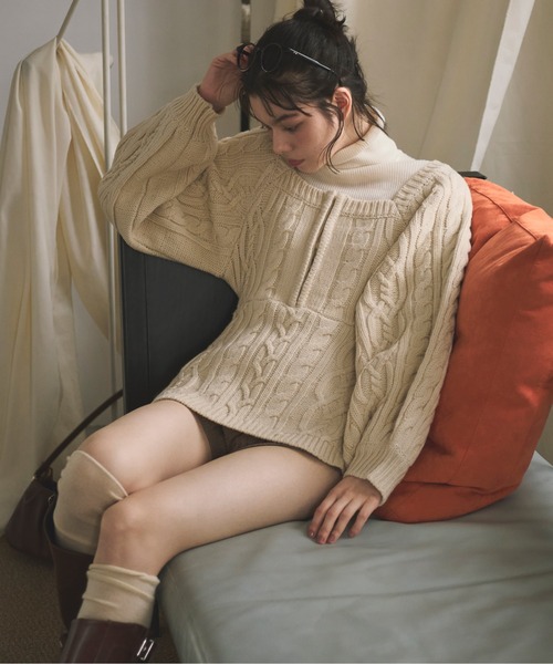 ニット セーター BACK RIBBON RIB KNIT レディース Uenui ニット セーター リボンニット コード 紐 バイカラー