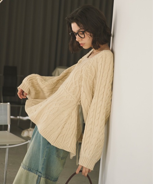 square back ribbon knit/スクエア バック リボンニット（ニット