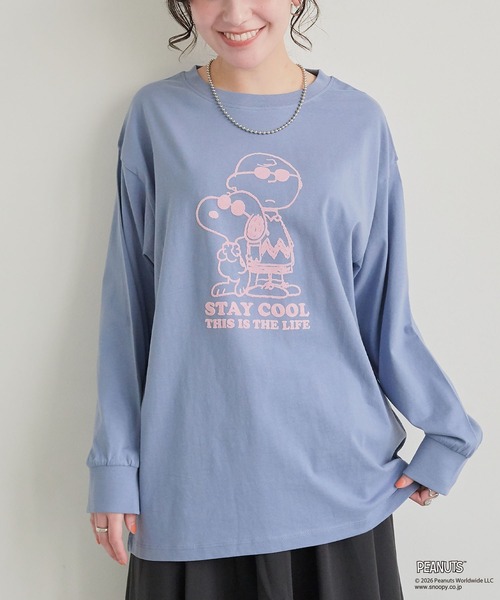 PEANUTS(ピーナッツ)の「【PEANUTS/ピーナッツ】スヌーピー/SNOOPY フロッキープリントロンT(Tシャツ/カットソー・レディース・ベージュ/ネイビー/ピンク/チャコールグレー/ブラック/ブルー/杢グレー/オフホワイト・M/L/LL/3L)」の7枚目の写真