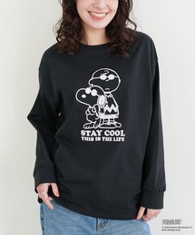 【PEANUTS/ピーナッツ】スヌーピー/SNOOPY フロッキープリントロンT