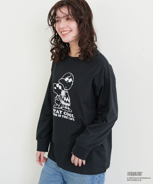 PEANUTS(ピーナッツ)の「【PEANUTS/ピーナッツ】スヌーピー/SNOOPY フロッキープリントロンT(Tシャツ/カットソー・レディース・ベージュ/ネイビー/ピンク/チャコールグレー/ブラック/ブルー/杢グレー/オフホワイト・M/L/LL/3L)」の19枚目の写真