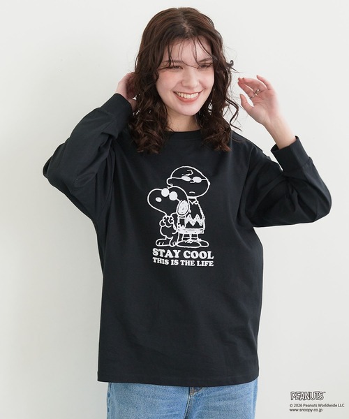 PEANUTS(ピーナッツ)の「【PEANUTS/ピーナッツ】スヌーピー/SNOOPY フロッキープリントロンT(Tシャツ/カットソー・レディース・ベージュ/ネイビー/ピンク/チャコールグレー/ブラック/ブルー/杢グレー/オフホワイト・M/L/LL/3L)」の20枚目の写真