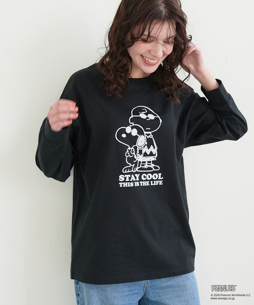 PEANUTS(ピーナッツ)の「【PEANUTS/ピーナッツ】スヌーピー/SNOOPY フロッキープリントロンT(Tシャツ/カットソー・レディース・ベージュ/ネイビー/ピンク/チャコールグレー/ブラック/ブルー/杢グレー/オフホワイト・M/L/LL/3L)」の21枚目の写真