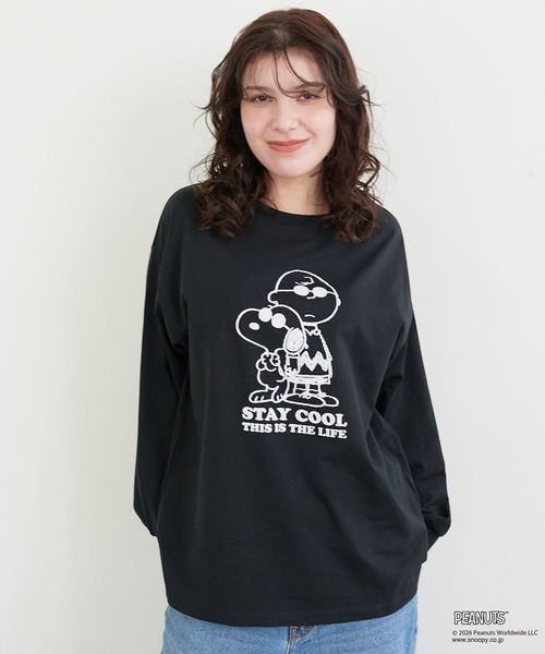 PEANUTS(ピーナッツ)の「【PEANUTS/ピーナッツ】スヌーピー/SNOOPY フロッキープリントロンT(Tシャツ/カットソー・レディース・ベージュ/ネイビー/ピンク/チャコールグレー/ブラック/ブルー/杢グレー/オフホワイト・M/L/LL/3L)」の22枚目の写真