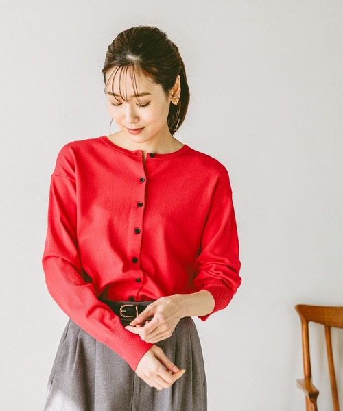 GLOBAL WORK（グローバルワーク）の「スッキレイクルーカーディガン長袖/253157（カーディガン/ボレロ・レディース・グレー系1/イエロー/ブラック系9/レッド・SMALL/LARGE/MEDIUM）」の4枚目の写真