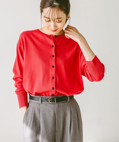 GLOBAL WORK（グローバルワーク）の「スッキレイクルーカーディガン長袖/253157（カーディガン/ボレロ・レディース・グレー系1/イエロー/ブラック系9/レッド・SMALL/LARGE/MEDIUM）」の12枚目の写真