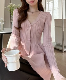 Ada.（エイダ）の「ディープVネック ワイドリブ ペプラム カーディガン（カーディガン/ボレロ）」