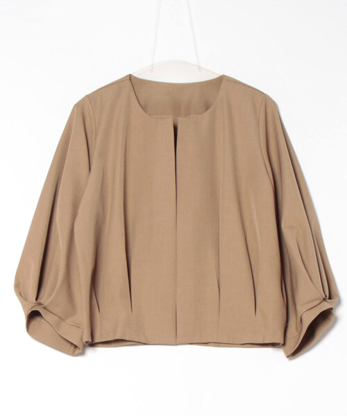 Q（キュー）の「ノーカラータックジャケット（ノーカラージャケット・レディース・ベージュ/チャコールグレー・MEDIUM）」の21枚目の写真