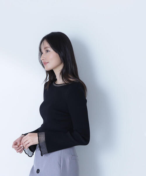 NATURAL BEAUTY BASIC(ナチュラルビューティーベーシック)の「◇ボートネックシアーカフスニット(ニット/セーター・レディース・ブラック/ライトグリーン/ホワイト系その他/グレー・FREE)」の6枚目の写真