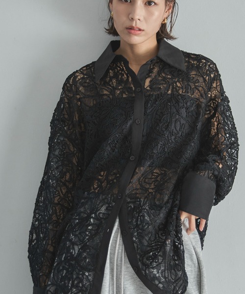 feepur（フェピュール）の「コードレースシアーシャツ（シャツ/ブラウス・レディース・アイボリー/ブラック・MEDIUM）」の2枚目の写真