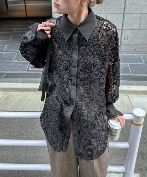 feepur（フェピュール）の「コードレースシアーシャツ（シャツ/ブラウス・レディース・アイボリー/ブラック・MEDIUM）」の8枚目の写真