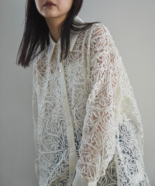 feepur（フェピュール）の「コードレースシアーシャツ（シャツ/ブラウス・レディース・アイボリー/ブラック・MEDIUM）」の14枚目の写真