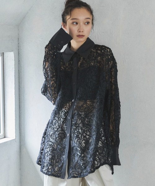 feepur（フェピュール）の「コードレースシアーシャツ（シャツ/ブラウス・レディース・アイボリー/ブラック・MEDIUM）」の18枚目の写真