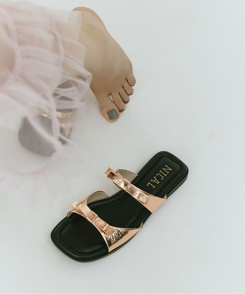 NICAL（ニカル）の「【本革】【NICAL】ダブルリボンミュールサンダル/554203（サンダル・レディース・ガンメタ/アイボリー/ピンク・X-LARGE/LARGE/MEDIUM/SMALL）」の2枚目の写真