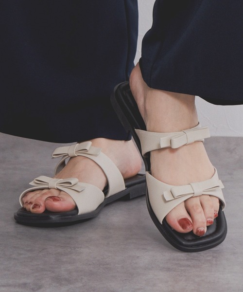 NICAL（ニカル）の「【本革】【NICAL】ダブルリボンミュールサンダル/554203（サンダル・レディース・ガンメタ/アイボリー/ピンク・X-LARGE/LARGE/MEDIUM/SMALL）」の7枚目の写真