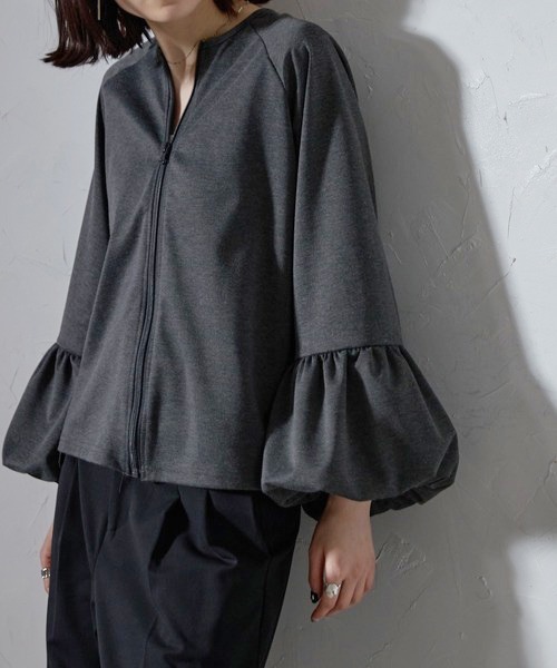 each(イーチ)の「袖バルーンジップアップブルゾン(パーカー・レディース・グレー/ブラック・FREE)」の1枚目の写真