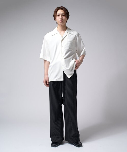 Lui's(ルイス)の「バンブーレーヨンオープンカラーシャツ(シャツ/ブラウス・メンズ・ブラック/ホワイト/チャコールグレー・M/S)」の4枚目の写真