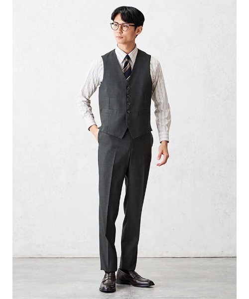 Perfect Suit FActory（パーフェクトスーツファクトリー）の「【EDWINコラボ】デニムライクウールセットアップベスト　ブラウン/カーキ/ブルー（スーツベスト・メンズ・ブルー/カーキ/ブラウン・LL/S/M/L）」の4枚目の写真