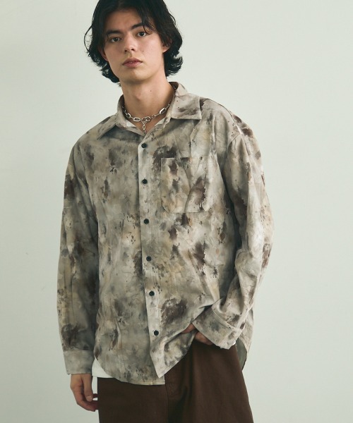Shoowtime(ショウタイム)の「Abstract all-over regular collar long sleeve shirt / アブストラクトオールオーバーレギュラーカラー長袖シャツ(シャツ/ブラウス・メンズ・ベージュ系/カーキ系・MEDIUM/LARGE/X-LARGE)」の3枚目の写真