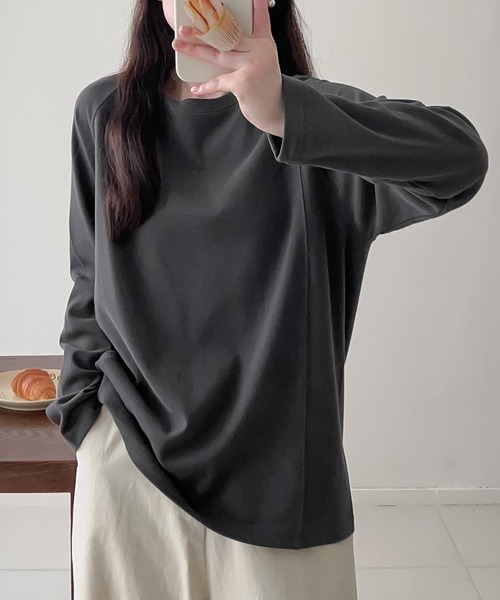 BANICO(バニコ)の「ラグランスリーブコットンロングTシャツ(Tシャツ/カットソー・レディース・ホワイト/ダークグレー・FREE)」の2枚目の写真