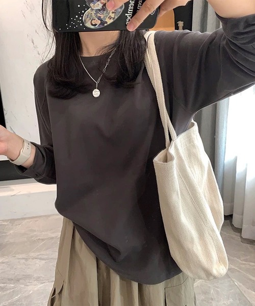 BANICO(バニコ)の「ラグランスリーブコットンロングTシャツ(Tシャツ/カットソー・レディース・ホワイト/ダークグレー・FREE)」の5枚目の写真