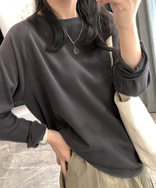 BANICO(バニコ)の「ラグランスリーブコットンロングTシャツ(Tシャツ/カットソー・レディース・ホワイト/ダークグレー・FREE)」の8枚目の写真