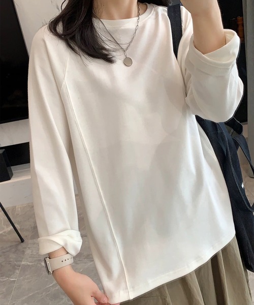 BANICO(バニコ)の「ラグランスリーブコットンロングTシャツ(Tシャツ/カットソー・レディース・ホワイト/ダークグレー・FREE)」の12枚目の写真