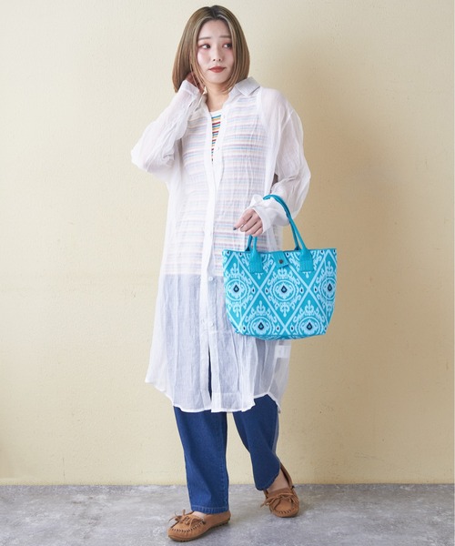 CUBE SUGAR（キューブシュガー）の「シアーストライプシャツワンピース（シャツワンピース・レディース・ブラック/ピンク/ホワイト・M）」の7枚目の写真