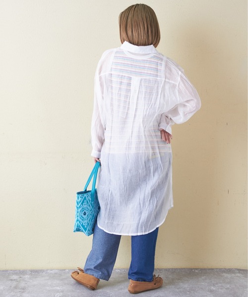 CUBE SUGAR（キューブシュガー）の「シアーストライプシャツワンピース（シャツワンピース・レディース・ブラック/ピンク/ホワイト・M）」の9枚目の写真