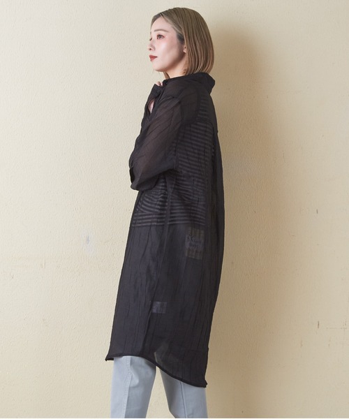 CUBE SUGAR（キューブシュガー）の「シアーストライプシャツワンピース（シャツワンピース・レディース・ブラック/ピンク/ホワイト・M）」の13枚目の写真