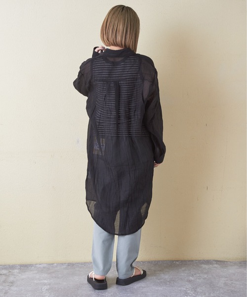 CUBE SUGAR（キューブシュガー）の「シアーストライプシャツワンピース（シャツワンピース・レディース・ブラック/ピンク/ホワイト・M）」の17枚目の写真