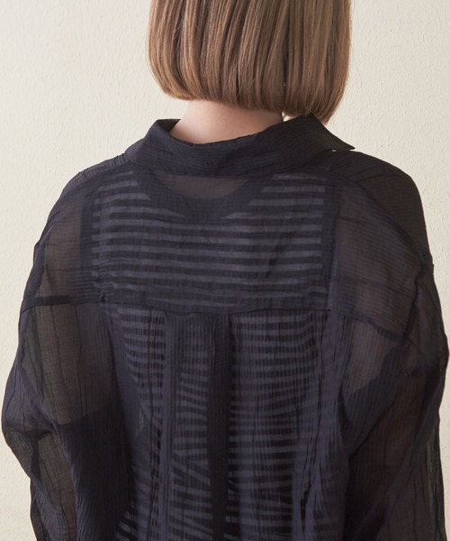 CUBE SUGAR（キューブシュガー）の「シアーストライプシャツワンピース（シャツワンピース・レディース・ブラック/ピンク/ホワイト・M）」の18枚目の写真