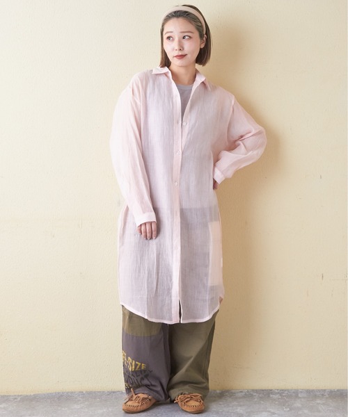 CUBE SUGAR（キューブシュガー）の「シアーストライプシャツワンピース（シャツワンピース・レディース・ブラック/ピンク/ホワイト・M）」の21枚目の写真