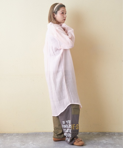 CUBE SUGAR（キューブシュガー）の「シアーストライプシャツワンピース（シャツワンピース・レディース・ブラック/ピンク/ホワイト・M）」の22枚目の写真