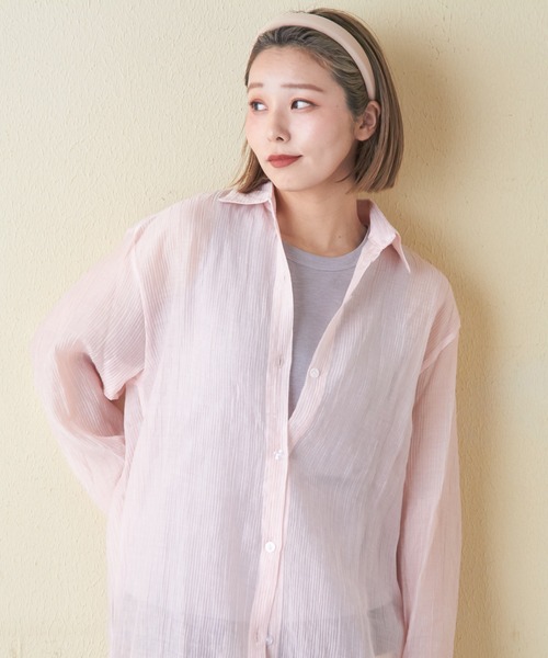 CUBE SUGAR（キューブシュガー）の「シアーストライプシャツワンピース（シャツワンピース・レディース・ブラック/ピンク/ホワイト・M）」の19枚目の写真