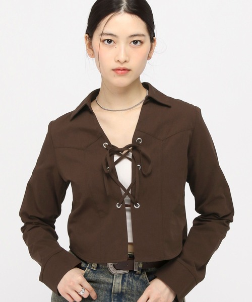 3.3 Field Trip (3.3フィールドトリップ)の「3.3 Field Trip/ウエスタン編み上げシャツ(シャツ/ブラウス・レディース・ピンク/ブラウン・FREE)」の1枚目の写真